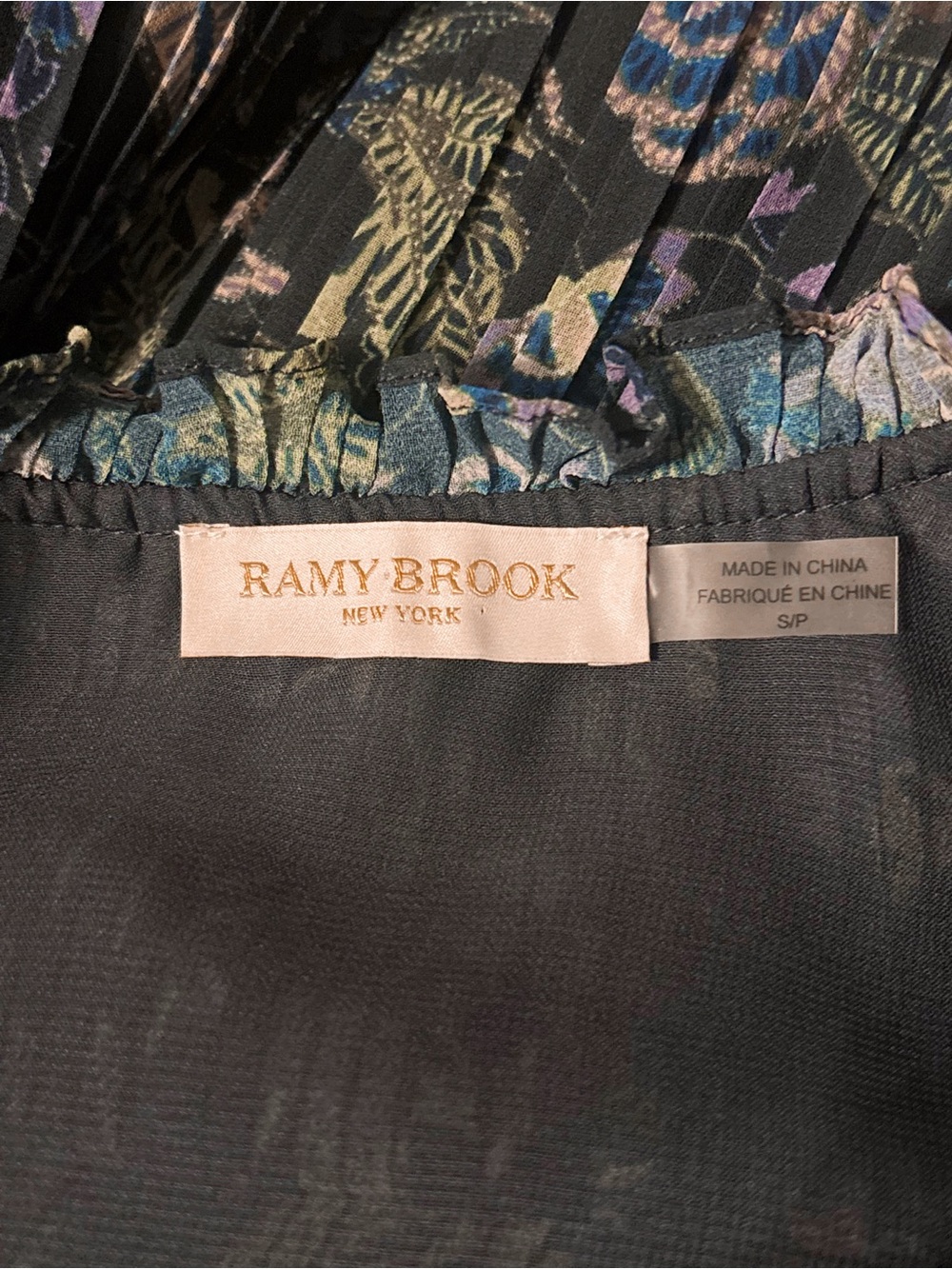 Ramy Brook Black Sheer Floral Blouse with Purple & Green Accents - Picture 6 of 7